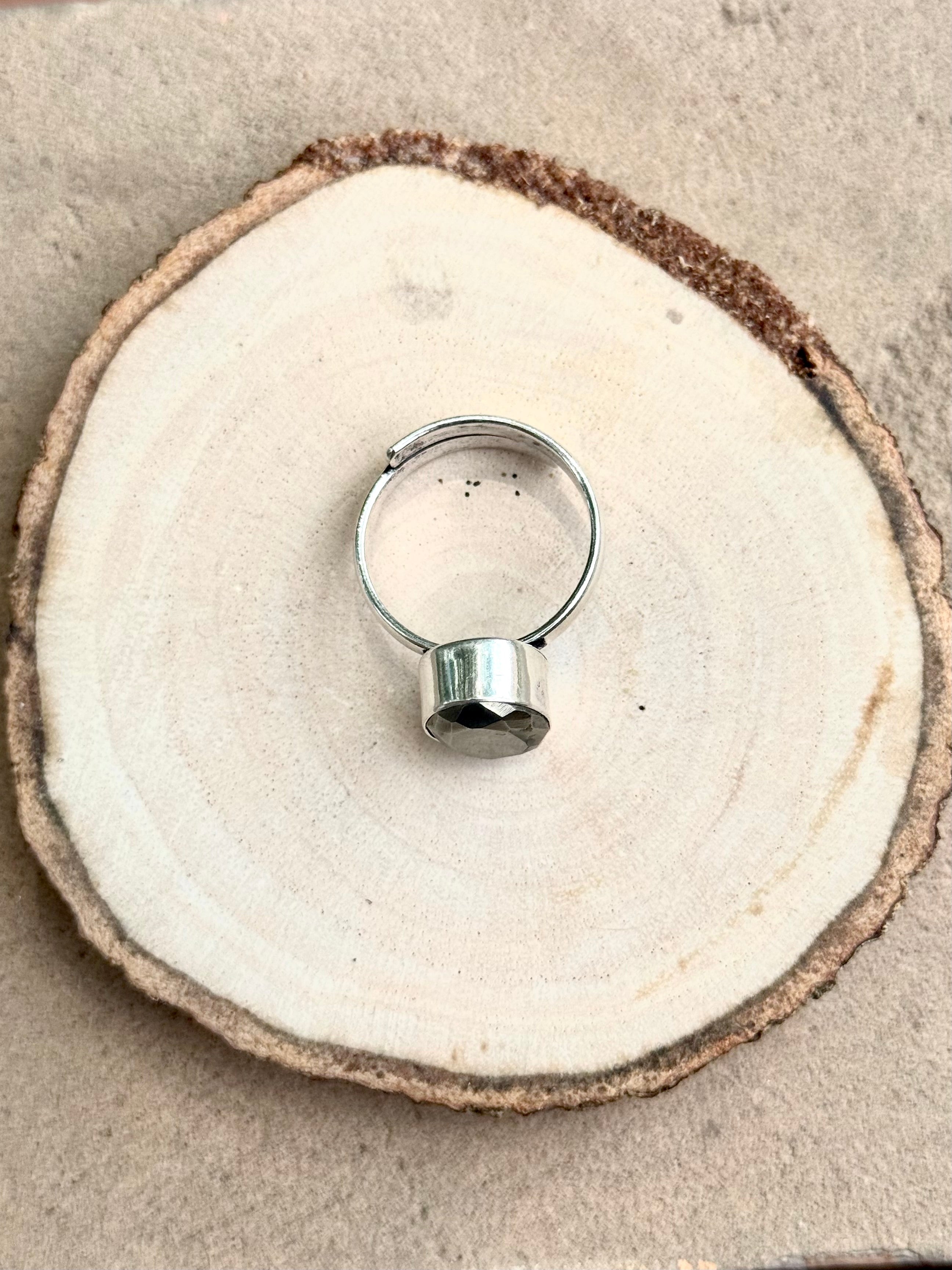 Pyrite Diamond Cut Adjustable Ring