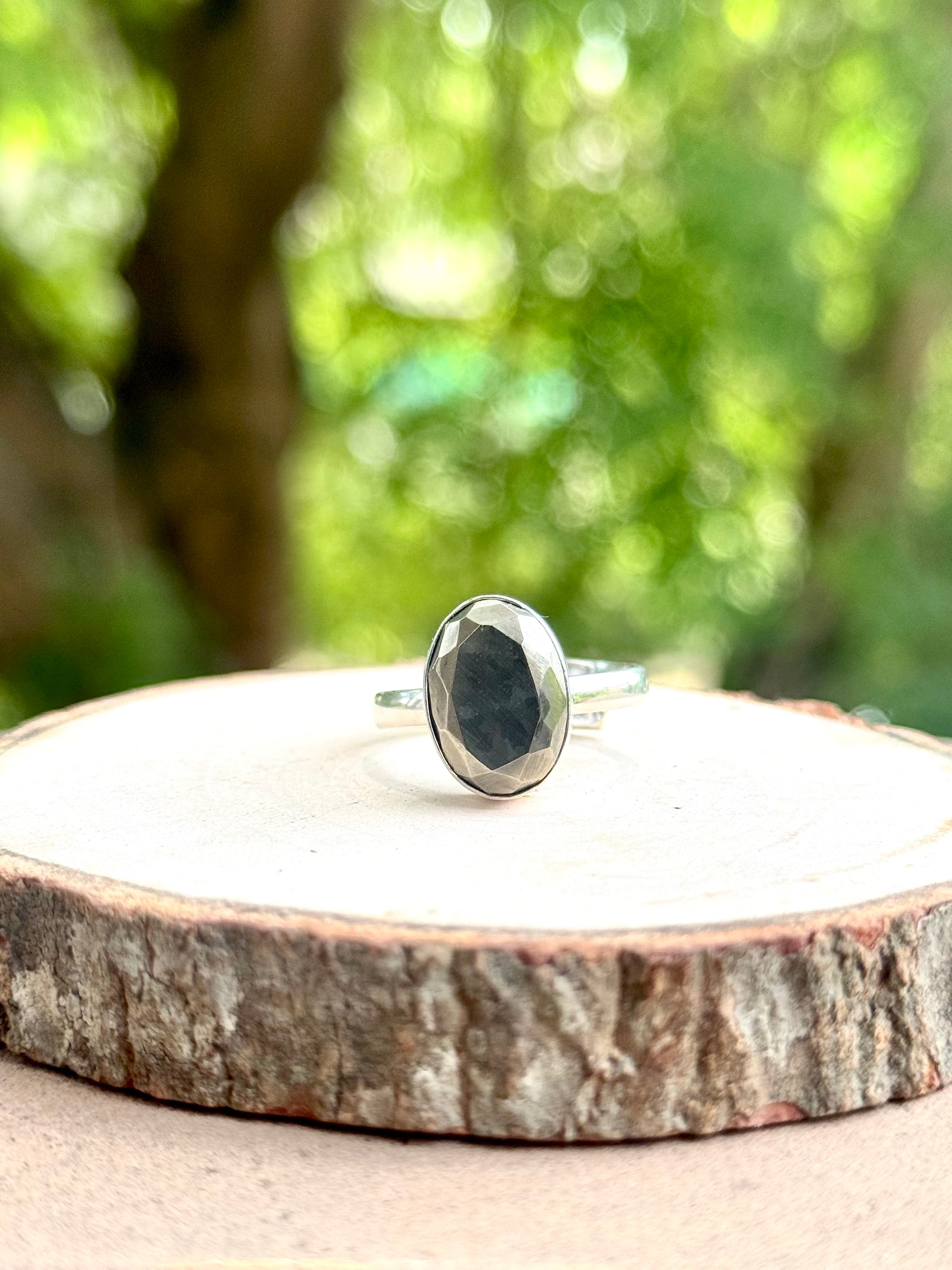 Pyrite Diamond Cut Adjustable Ring