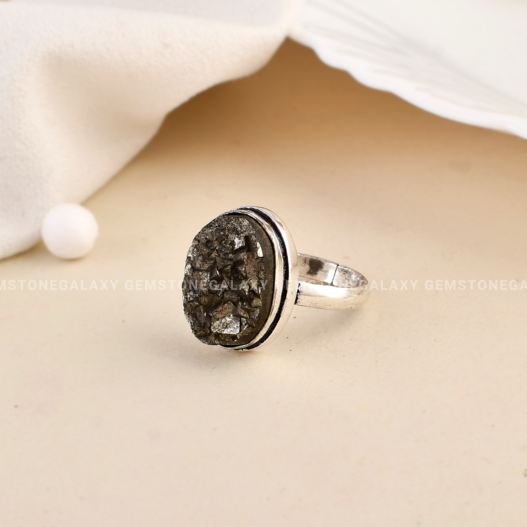 Raw Pyrite Adjustable Ring