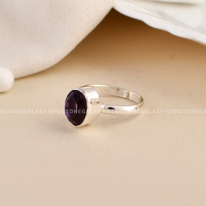 Amethyst Diamond Cut Adjustable Ring