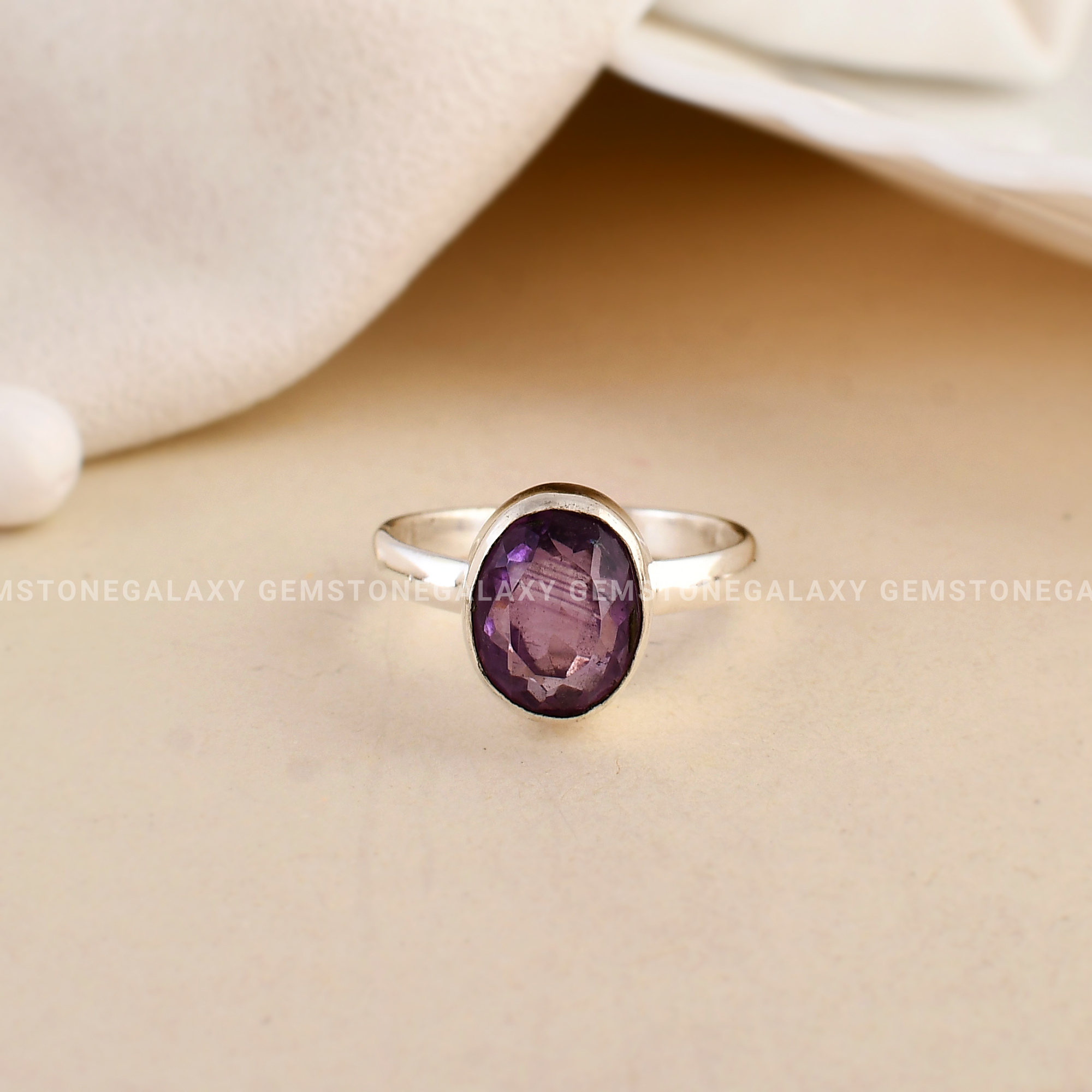 Amethyst Diamond Cut Adjustable Ring