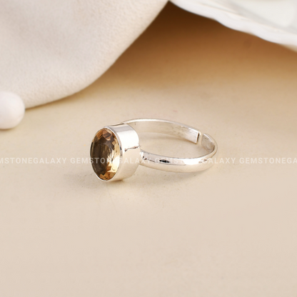 Citrine Diamond Cut Adjustable Ring