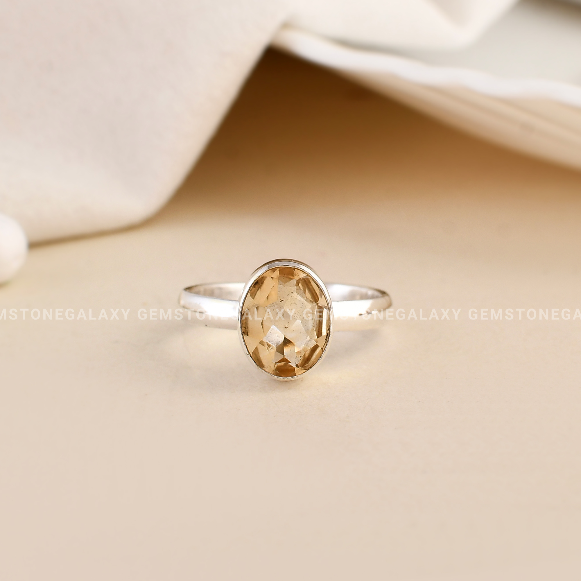 Citrine Diamond Cut Adjustable Ring