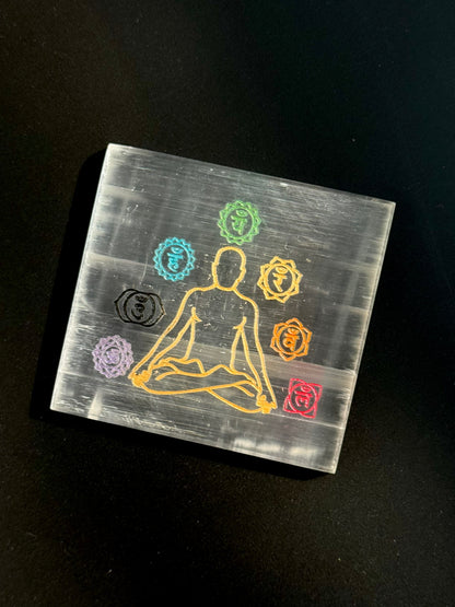 Crystals Charging Selenite Plate - 7 Chakra Engraved