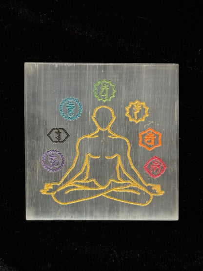 Crystals Charging Selenite Plate - 7 Chakra Engraved