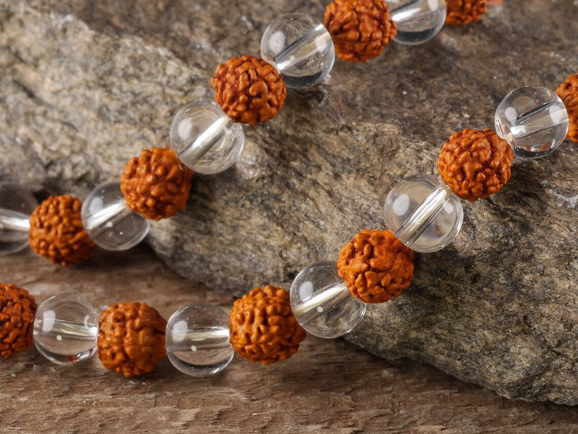 Rudraksha & Clear Quartz Mala