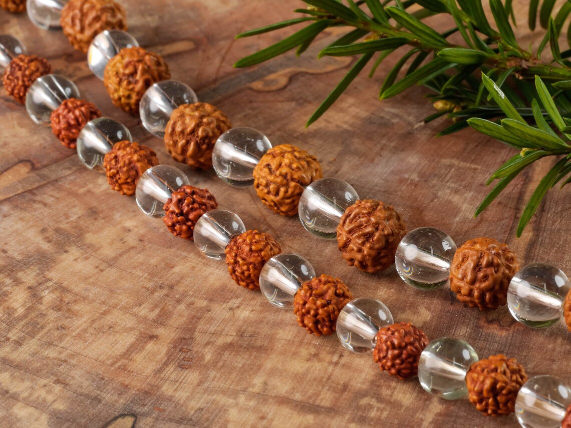 Rudraksha & Clear Quartz Mala